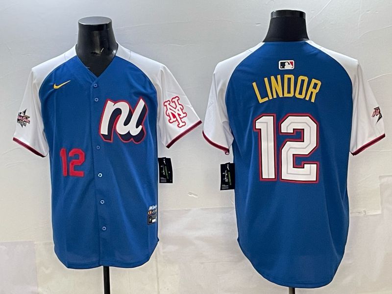 Men New York Mets #12 Lindor Blue white All star 2025 Nike MLB Jersey style 02->new york mets->MLB Jersey